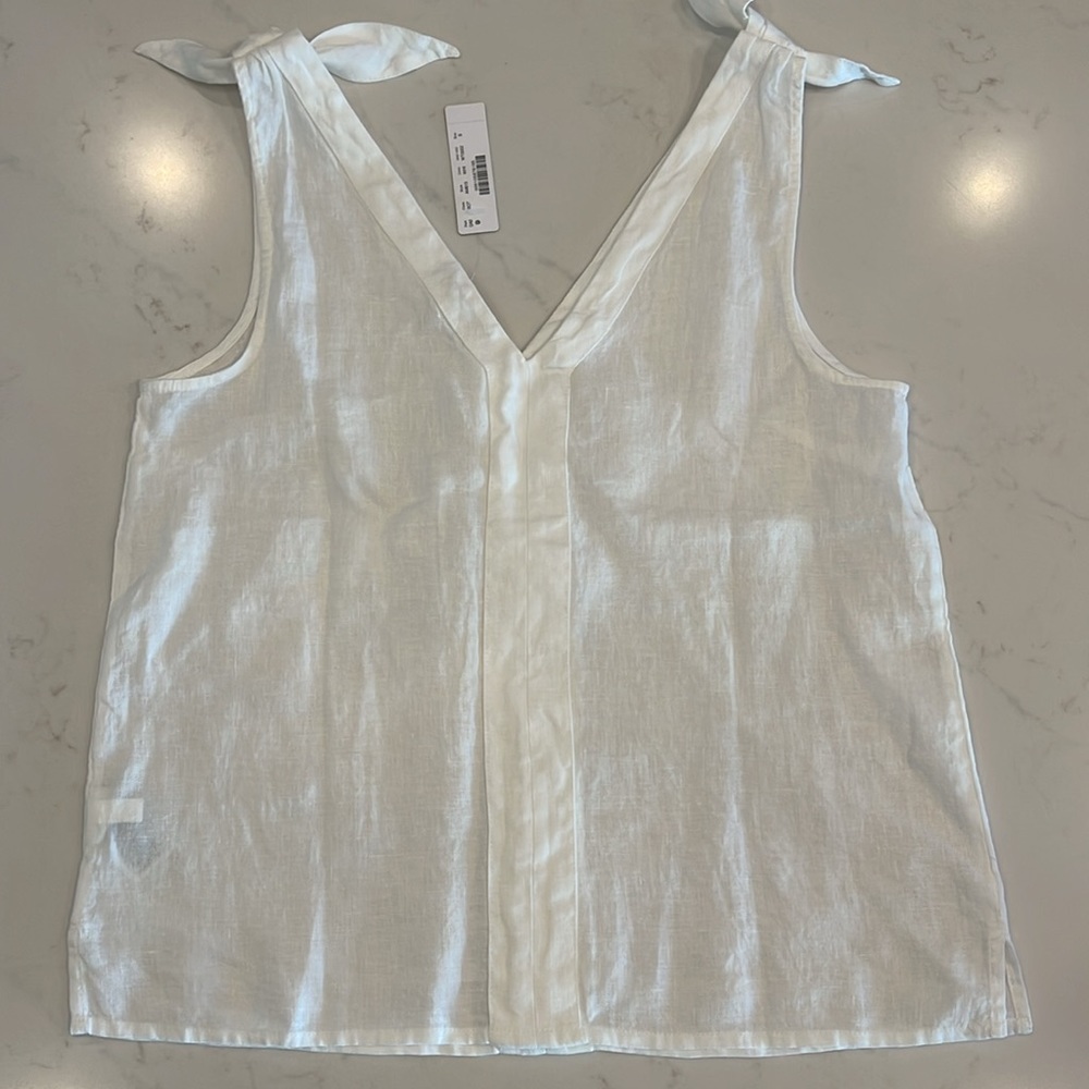 NWT : J.Crew V-Neck Bow Tie Linen Top : White : Small